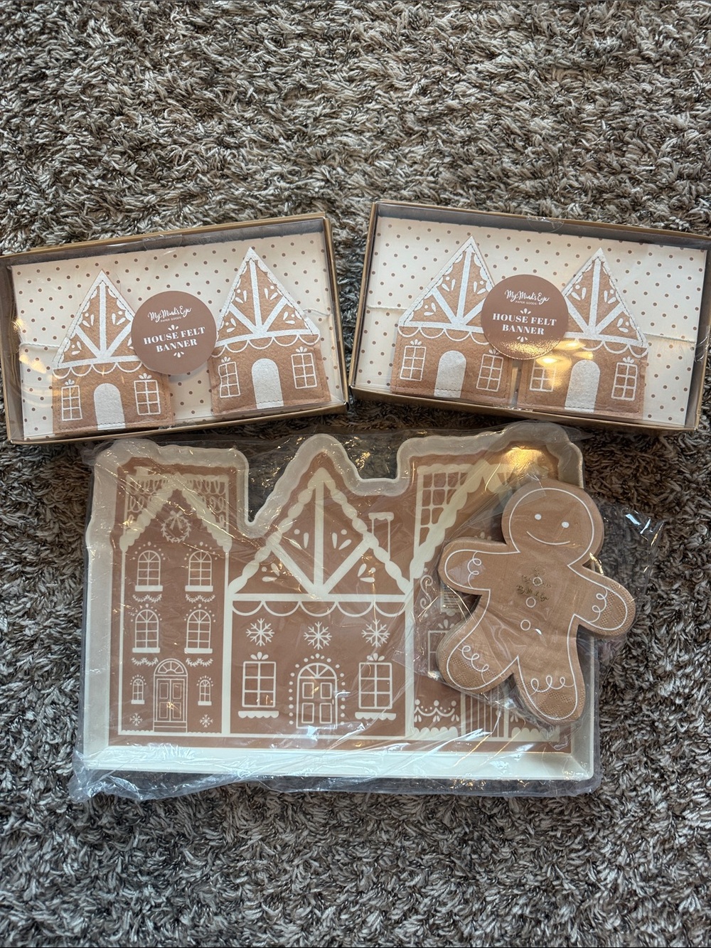 Gingerbread House Felt Banner (qty 2) & Gingerbread Decor - Brown Cream